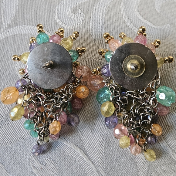 Vintage Colorful Bead Cluster Chainmill Earrings - Picture 5 of 7